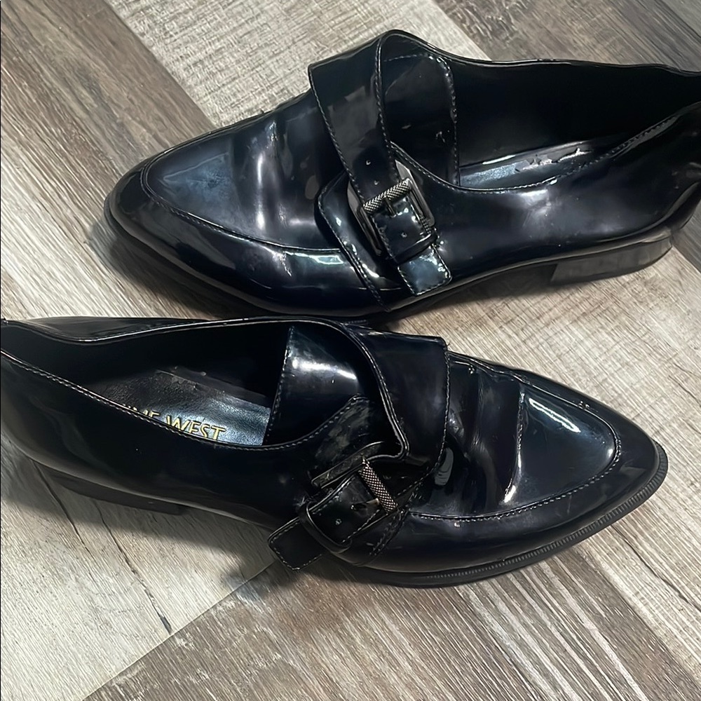 Nine West Shiny Black Loafers with Buckle